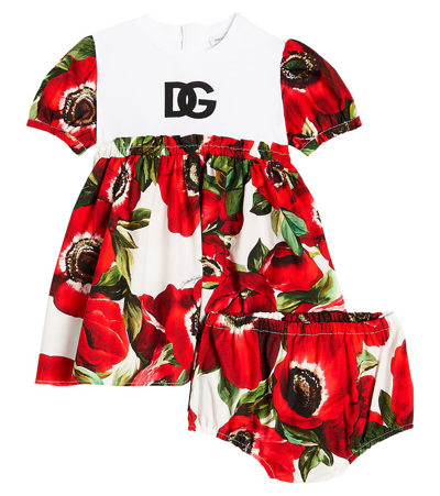 Dolce & Gabbana Babies' Anemone针织与府绸连衣裙与灯笼裤套装 In Multicoloured