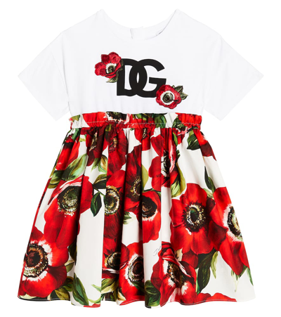 Dolce & Gabbana Kids' Anemone Jersey And Poplin Dress In Multicoloured