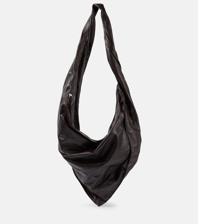 Lemaire Scarf Leather Shoulder Bag In Mu555 Espresso