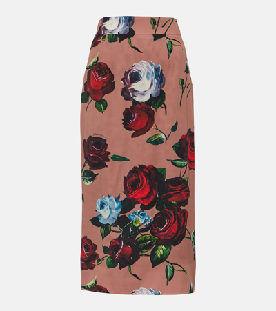 DOLCE & GABBANA FLORAL SILK-BLEND CHARMEUSE MIDI SKIRT