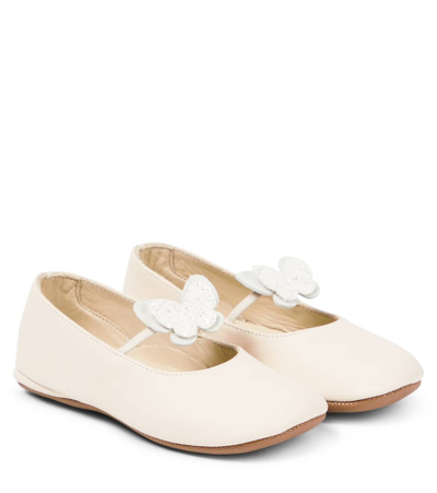 Pèpè Kids' Vitello Appliqué Leather Ballet Flats In White