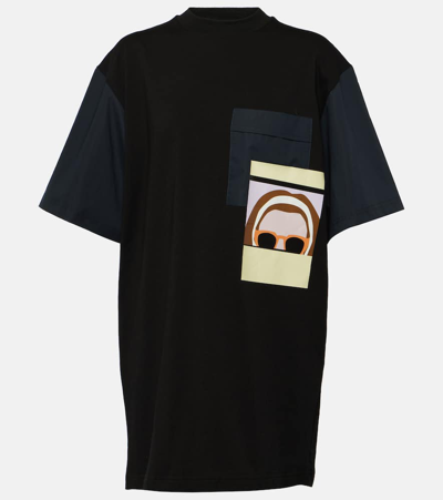 Plan C Printed Cotton Jersey T-shirt Minidress In Black