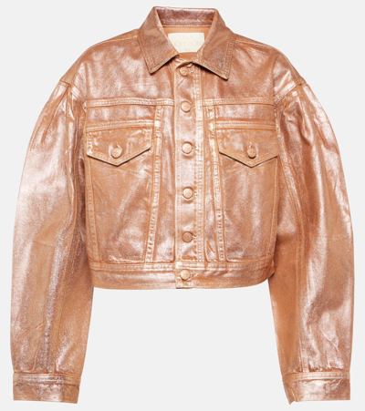 Ulla Johnson Cosette Foiled Denim Jacket In Copper Foiled Wash