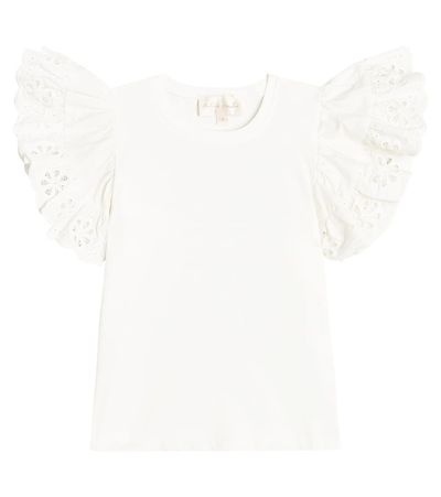Petite Amalie Kids' Ruffled Lace-trimmed Cotton Shirt In White