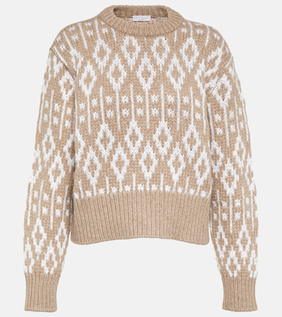 Brunello Cucinelli Jacquard-knit Cashmere Sweater In Brown