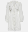 Zimmermann + Net Sustain August Guipure Lace-trimmed Gathered Linen Mini Dress In White