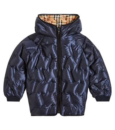 Burberry Kids' 绗缝羽绒夹克 In Blue