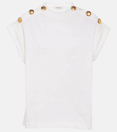 Alexander Mcqueen Seal Button-embellished T-shirt In White