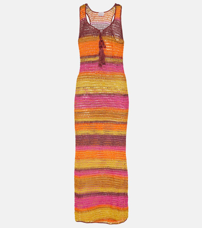 Anna Kosturova Striped Crochet Cotton Maxi Dress In Multicoloured