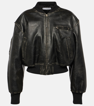 Acne Studios Aged Leather Bomber Jacket With Distressed Treatment In Black