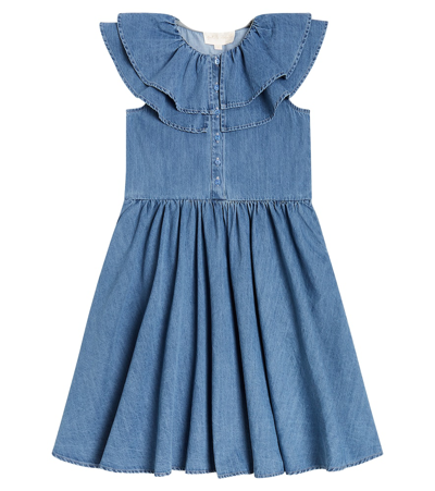 Petite Amalie Kids' Cotton Chambray Dress In Blue