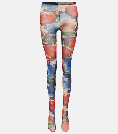 Dolce & Gabbana Printed Tulle Tights In Multicoloured