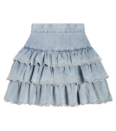 Petite Amalie Kids' Girls Blue Denim Tiered Skirt
