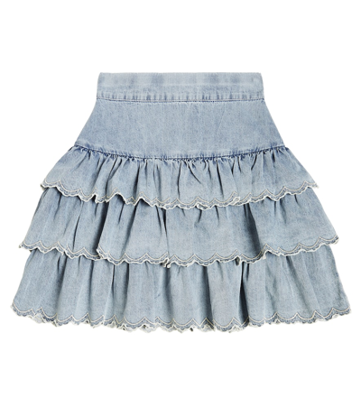 Petite Amalie Kids' 荷叶边刺绣棉质钱布雷布半身裙 In Blue