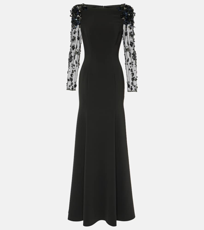 Jenny Packham Adella Embellished Crêpe Gown In Black