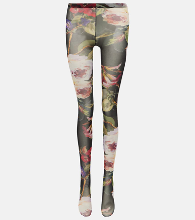 Dolce & Gabbana Floral Tulle Tights In Multicoloured
