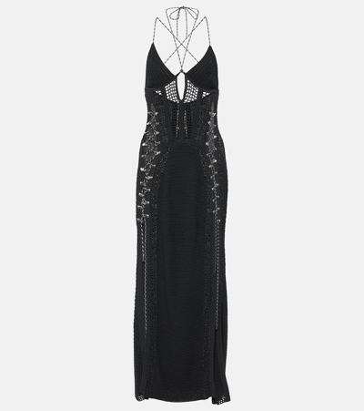 Dion Lee Lace-up Crochet Maxi Dress In Black