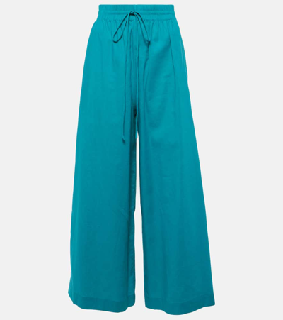 Adriana Degreas Orquidea Linen And Cotton Wide-leg Pants In Blue