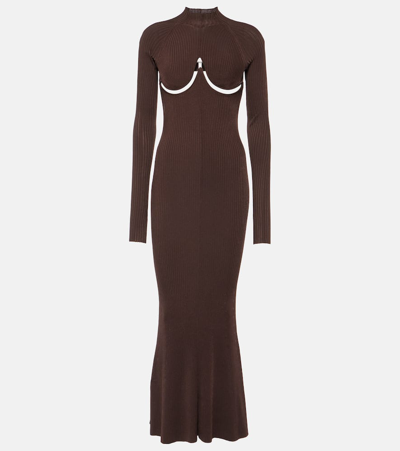 Dion Lee Double Underwire Ribbed-knit Maxi Dress In Burgundy