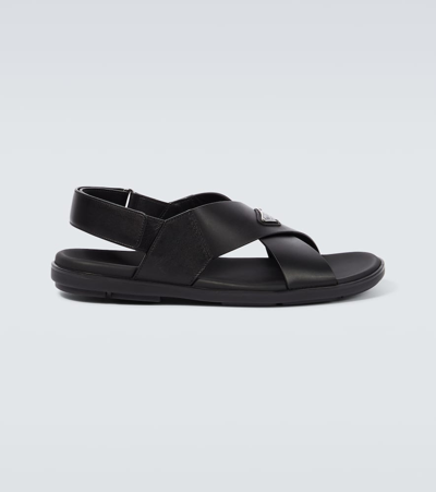 Prada Vit Sport Leather Sandals In Black