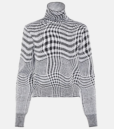Burberry Wool-blend Warped Houndstooth Sweater In Black