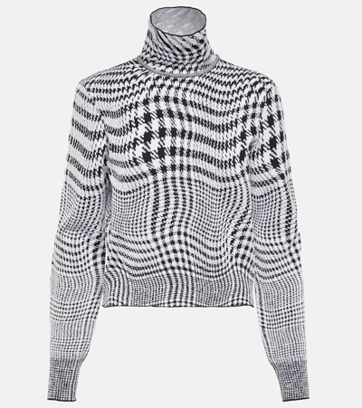 Burberry Wool-blend Warped Houndstooth Jumper In Black