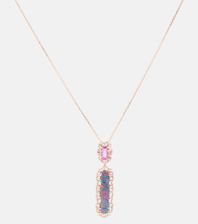 Suzanne Kalan One Of A Kind 18kt Rose Gold Necklace With Diamonds, Sapphire, And Opal In Pink