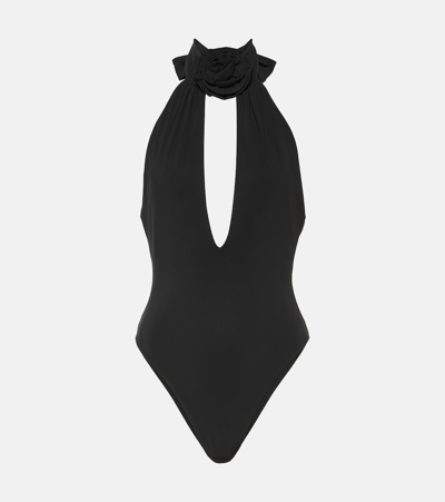 Magda Butrym 3d Flower Halterneck Swim Suit In Black