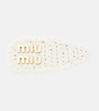 Miu Miu Logo Crochet Hair Clip In Metallic