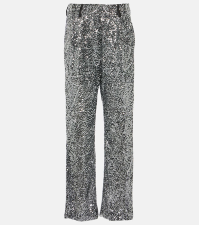 Blazé Milano Fox Sequined Straight Trousers In Silver