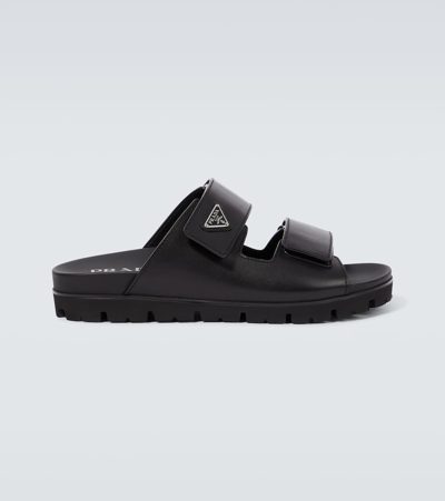 Prada Leather Strap Sandals In Black