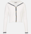 Miu Miu Striped Cotton-blend Cardigan In White