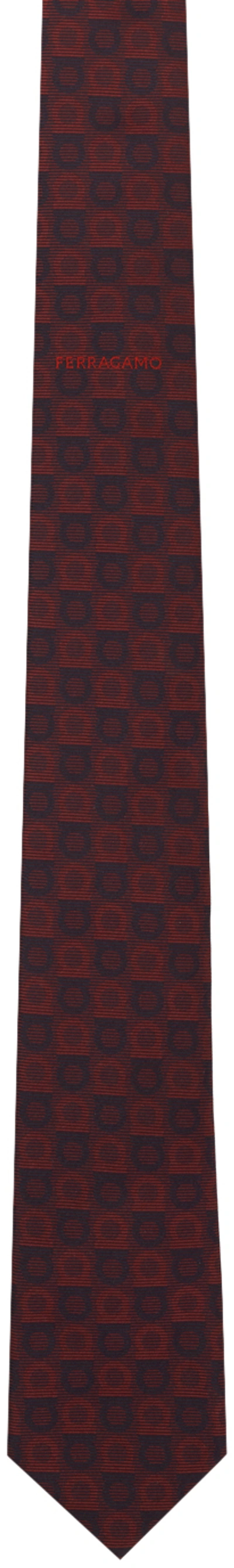 Ferragamo Man Gancini Silk Jacquard Tie In Bordeaux