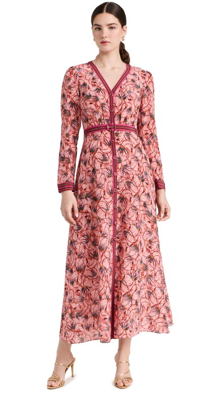 Saloni Women's Lea Silk Floral Long-sleeve Midi Dress In Pink