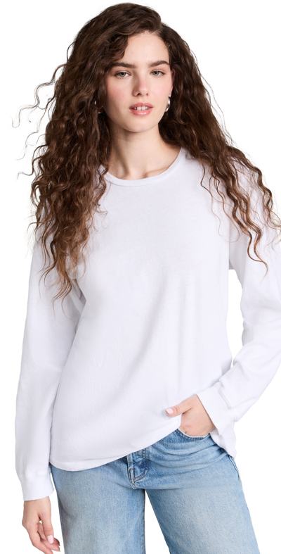 Mother The Long Sleeve Rowdy Cotton T-shirt In White
