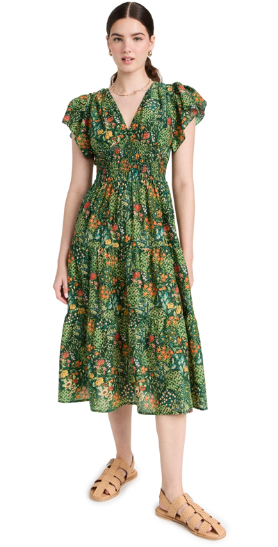 Birds Of Paradis Women's Kendall Floral Cotton-silk Midi-dress In Evergreen Multi