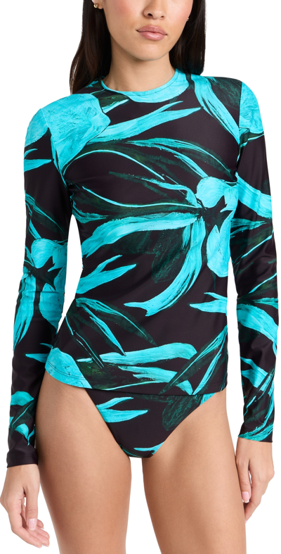 Louisa Ballou Surfer's Paradise Top Turquoise Flower In Blue
