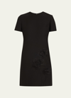 VALENTINO FLORAL EMBROIDERED WOOL MINI DRESS