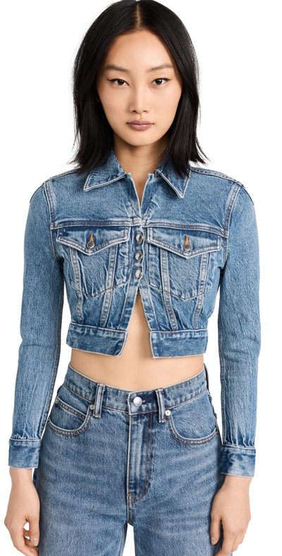 Alexander Wang Shrunken Trucker Cardi In Denim In Classic Medium Indigo