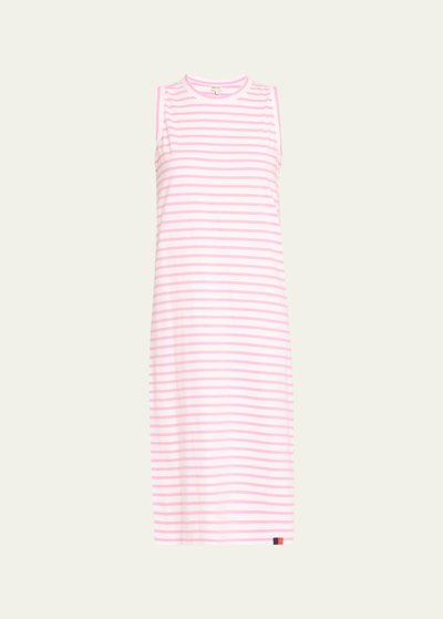 Kule The Tank Cotton Stripe Midi Dress In White/hot Pink