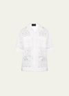 Simone Rocha Men's Broderie Anglaise Relaxed Camp Shirt In Black/black