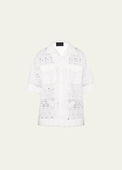 Simone Rocha Men's Broderie Anglaise Relaxed Camp Shirt In Black/black