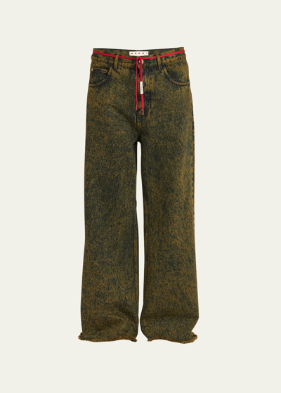 Marni Men's Acid-washed Flare Jeans In Green