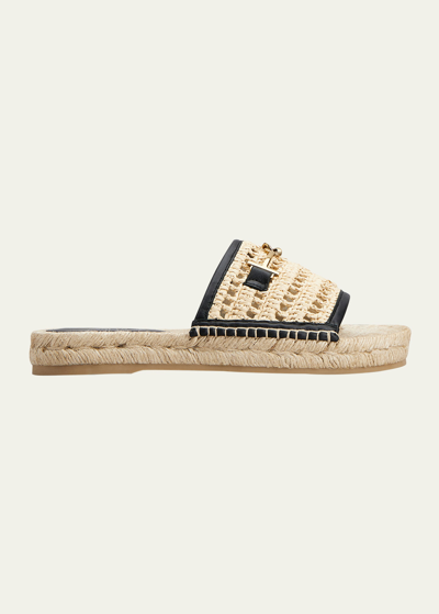 Tod's Rafia Espadrille Slide In Nero