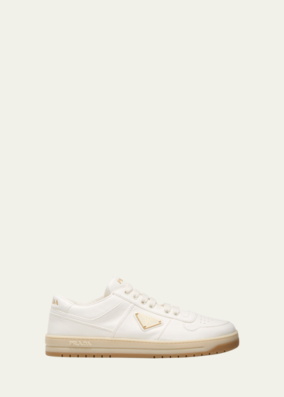 Prada Leather Low-top Sneakers In Beige Khaki