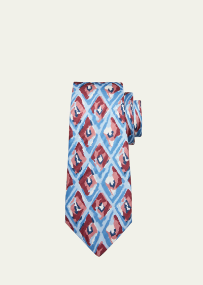 Kiton Men's Silk Diamond-print Tie In Blu Mult