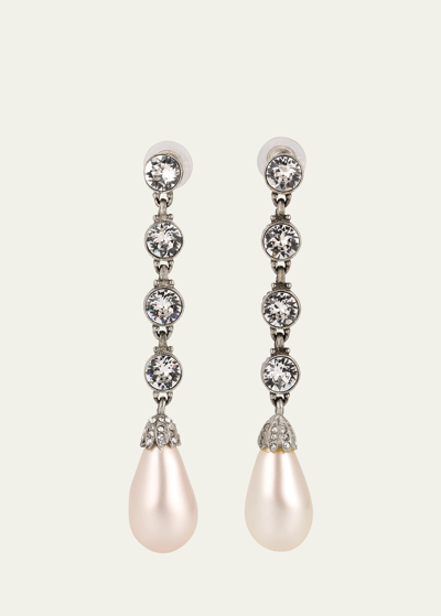 Ben-amun Silver Crystal Earrings With Pearly Drop In Metallic