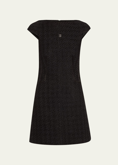 Givenchy Tweed Houndstooth Cap-sleeve Mini Dress In Black