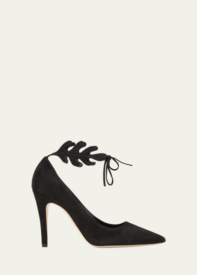 MANOLO BLAHNIK SUEDE ANKLE-CUFF STILETTO PUMPS