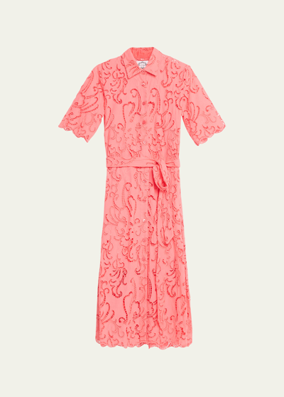 Evi Grintela Valerie Lace Shirtdress With Tie Belt In Pink